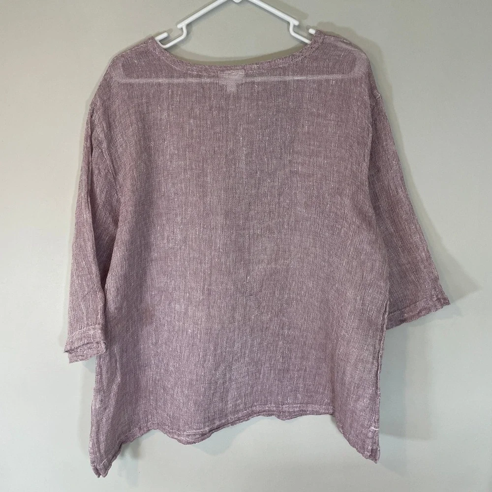 Pure Jill J. Jill Women Large Mauve Striped Linen Gauze Knit Boxy 3/4 Sleeve Top